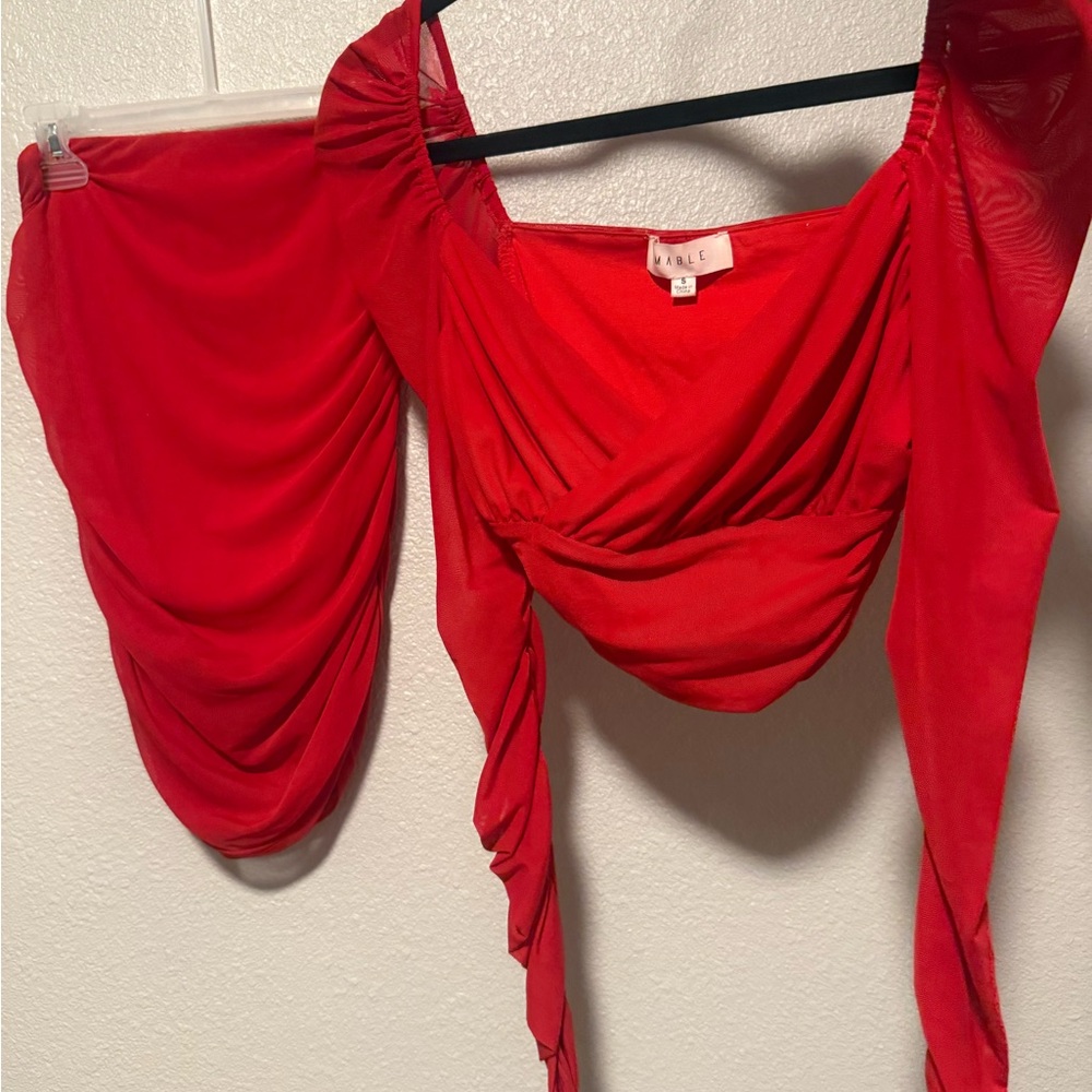 Elegant Red Skirt Set